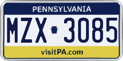PA license plate MZX3085
