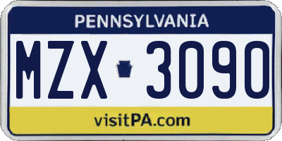 PA license plate MZX3090