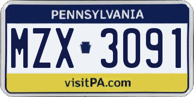 PA license plate MZX3091