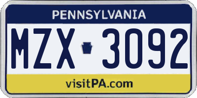 PA license plate MZX3092