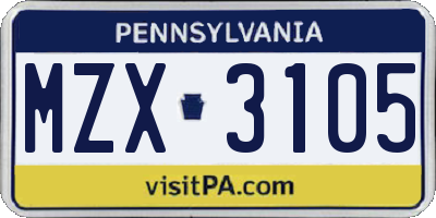 PA license plate MZX3105