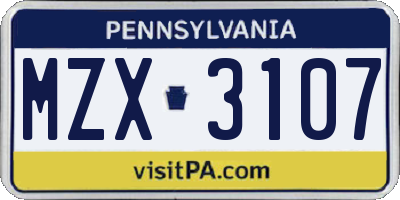 PA license plate MZX3107