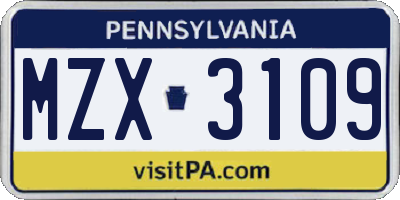 PA license plate MZX3109