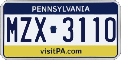 PA license plate MZX3110