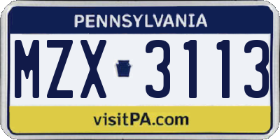 PA license plate MZX3113