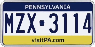PA license plate MZX3114