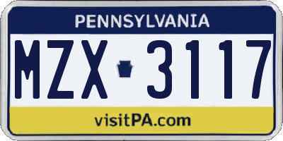 PA license plate MZX3117