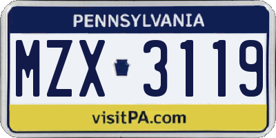 PA license plate MZX3119