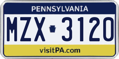 PA license plate MZX3120