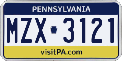 PA license plate MZX3121