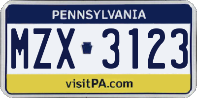 PA license plate MZX3123