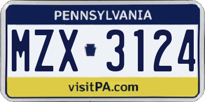 PA license plate MZX3124