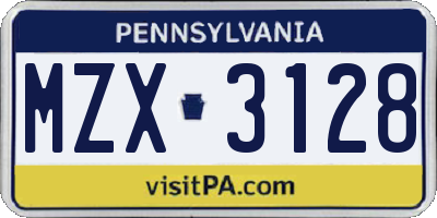 PA license plate MZX3128