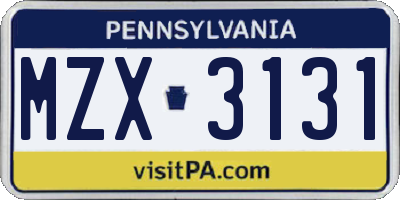 PA license plate MZX3131