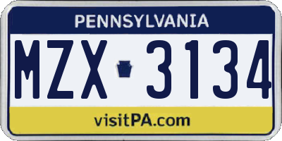 PA license plate MZX3134