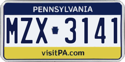 PA license plate MZX3141