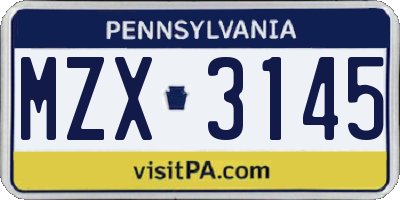 PA license plate MZX3145