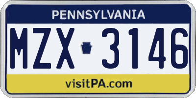 PA license plate MZX3146