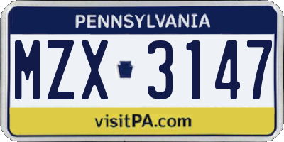 PA license plate MZX3147