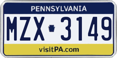 PA license plate MZX3149
