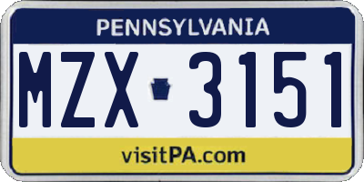 PA license plate MZX3151