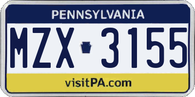 PA license plate MZX3155