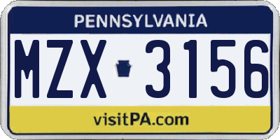 PA license plate MZX3156