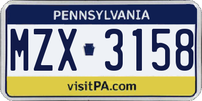 PA license plate MZX3158