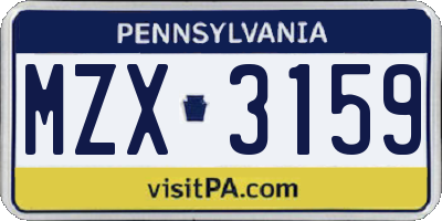 PA license plate MZX3159