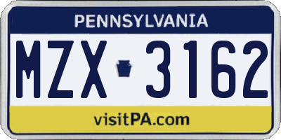 PA license plate MZX3162