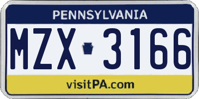 PA license plate MZX3166