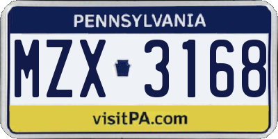 PA license plate MZX3168