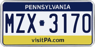 PA license plate MZX3170