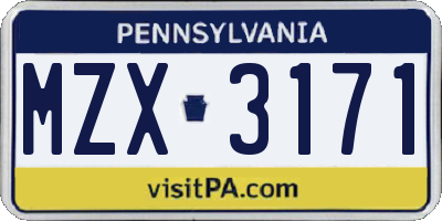 PA license plate MZX3171