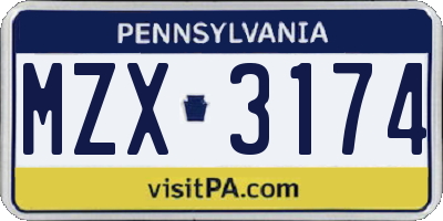 PA license plate MZX3174