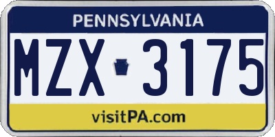 PA license plate MZX3175