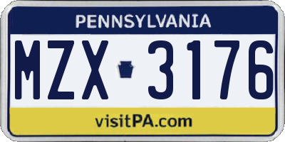 PA license plate MZX3176