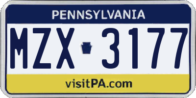 PA license plate MZX3177