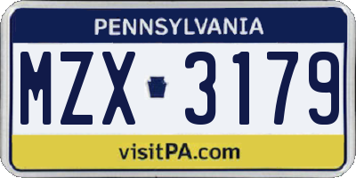 PA license plate MZX3179