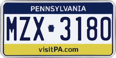 PA license plate MZX3180