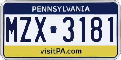 PA license plate MZX3181