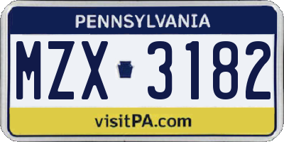 PA license plate MZX3182