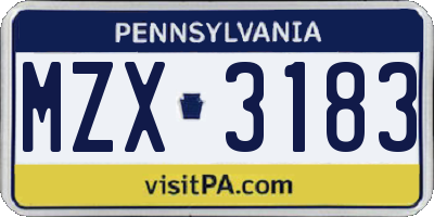 PA license plate MZX3183