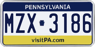 PA license plate MZX3186