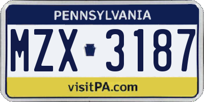 PA license plate MZX3187