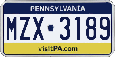 PA license plate MZX3189