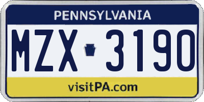 PA license plate MZX3190
