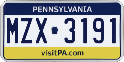 PA license plate MZX3191