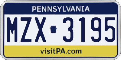PA license plate MZX3195