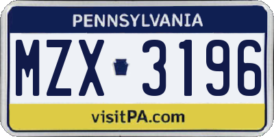 PA license plate MZX3196